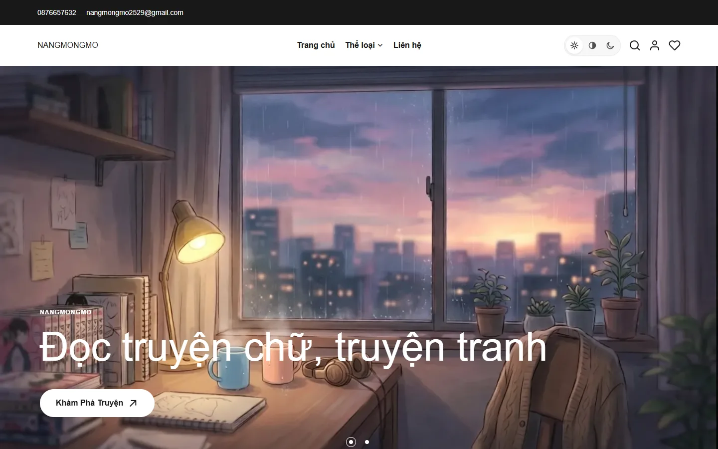 Trang chủ NANGMONGMO với biểu tượng tài khoản ở góc phải trên