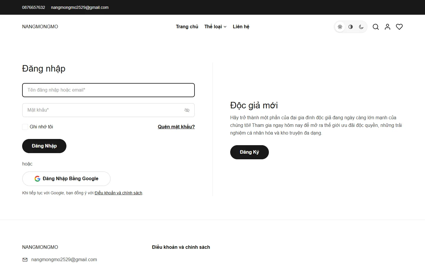 Trang đăng nhập với ô tên đăng nhập hoặc email và ô mật khẩu