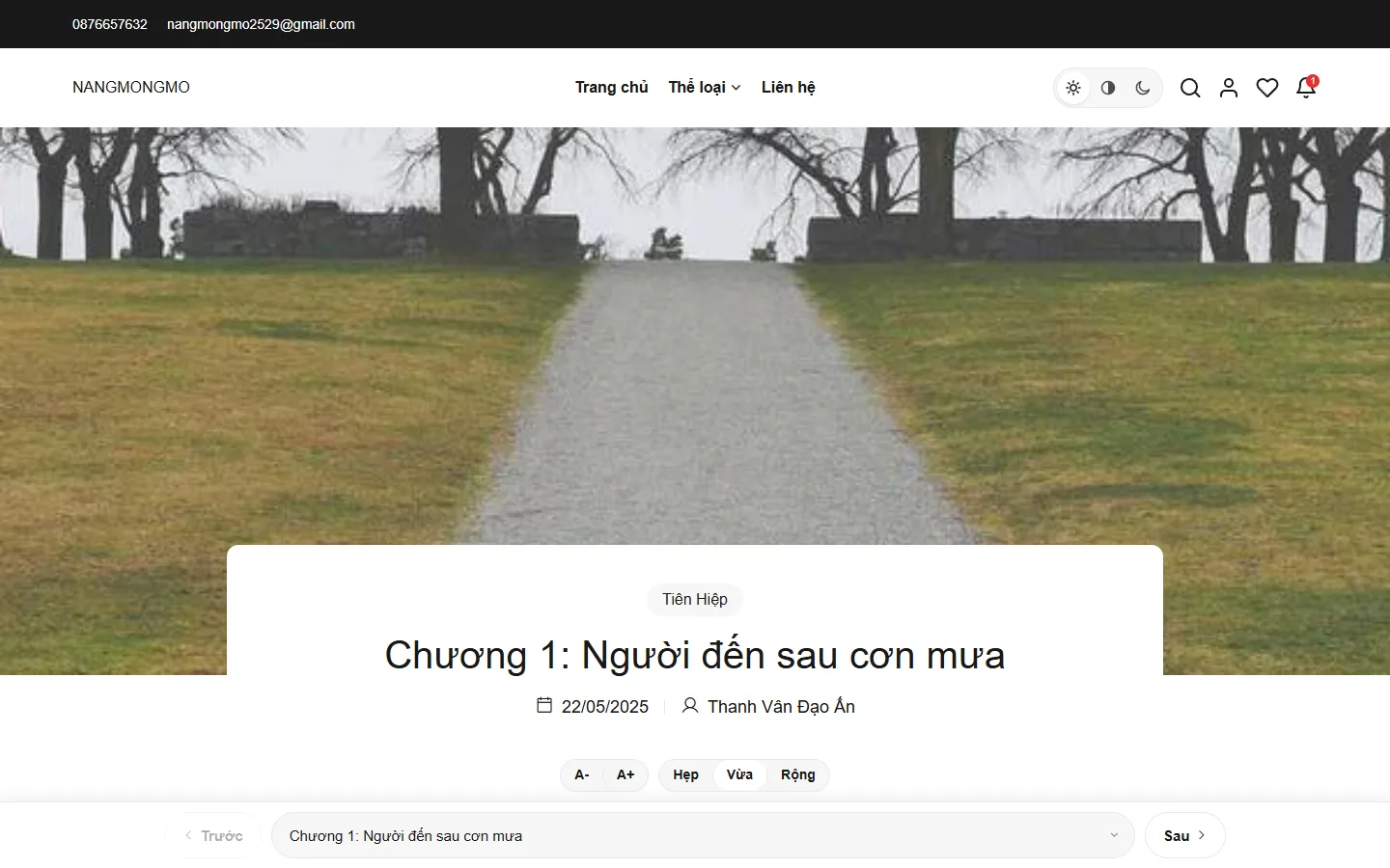 Trình đọc chương với tiêu đề chương và thanh điều hướng chương ở dưới