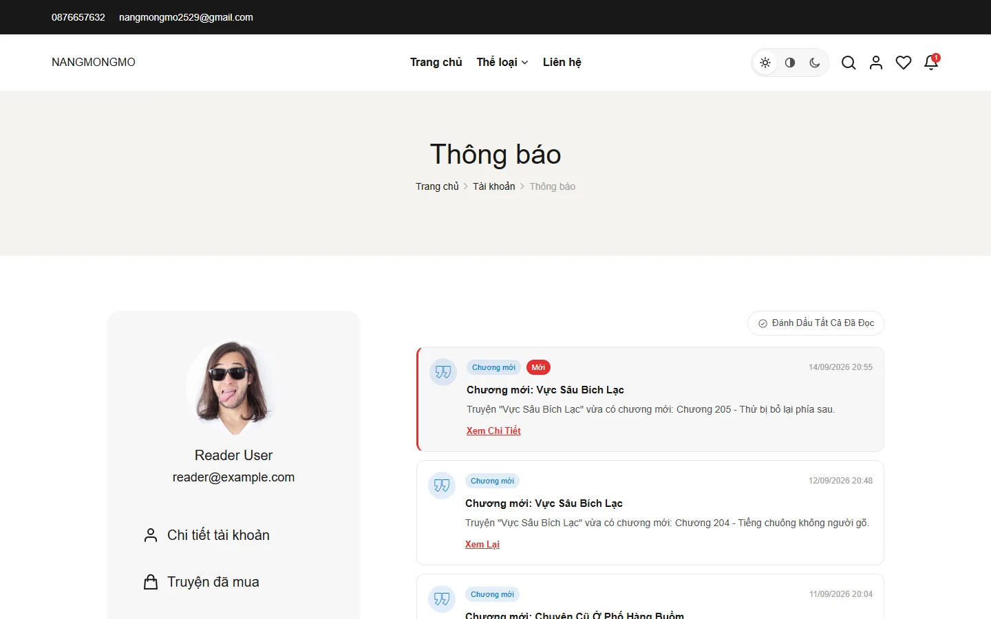 Trang thông báo của người dùng